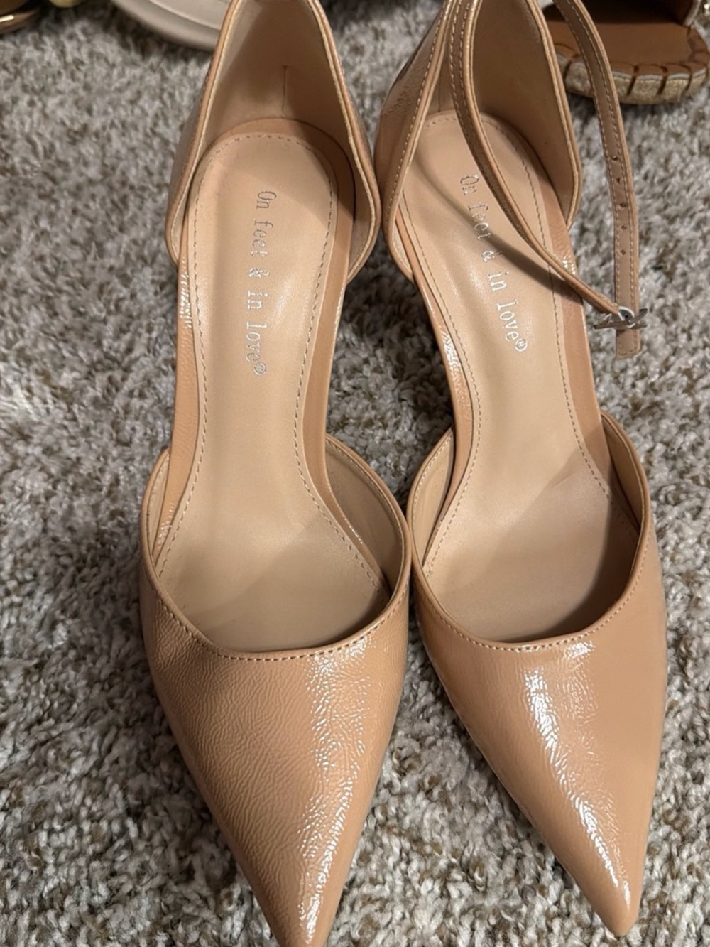 SHEIN Nude Patent Pointed-Toe Ankle-Strap Pumps